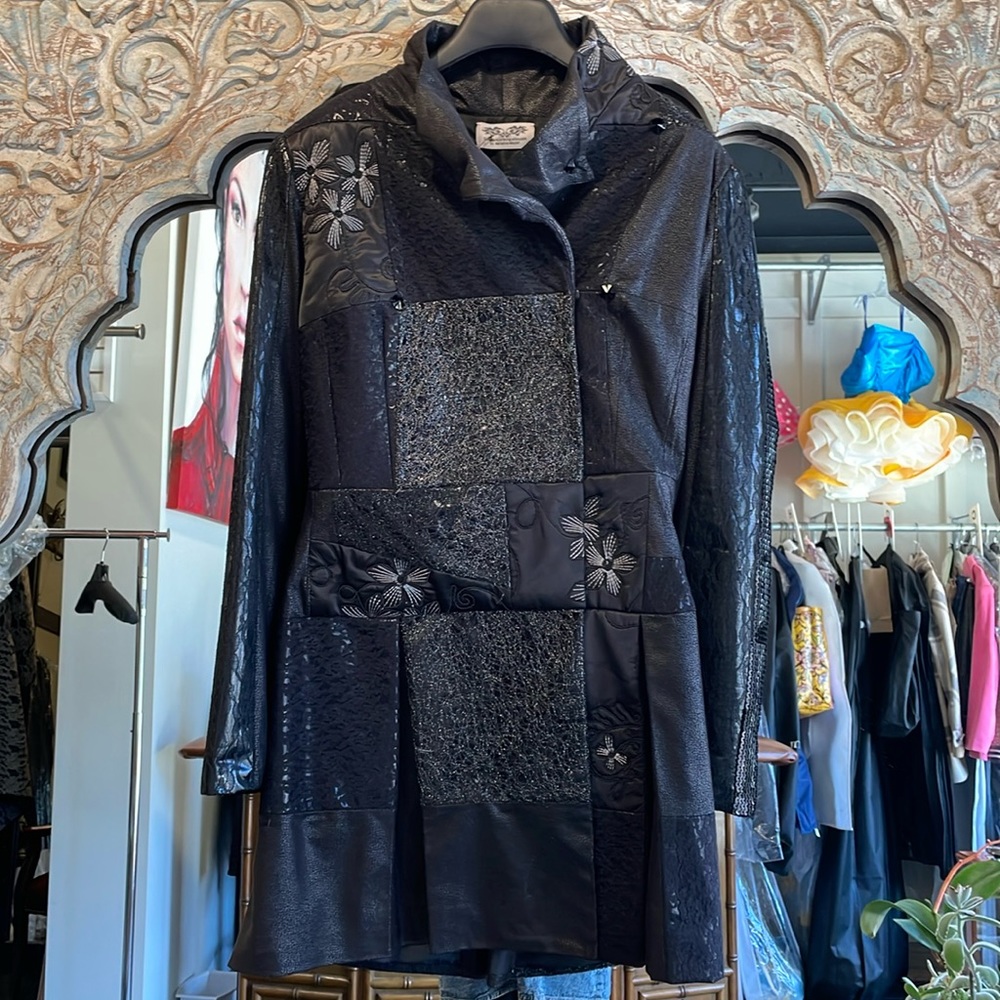 Lucia’s Sarto Black lace dark floral jacket double breasted coat goth